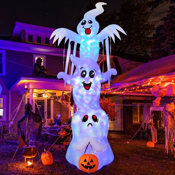 🆕Halloween White Overlap Ghost Outdoor Decorations Blow Up Built-in LED Light - Picture 1 of 6
